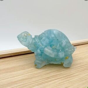 New!  Crushed Genuine Crystal Stone and Resin Turtle in Aquamarine